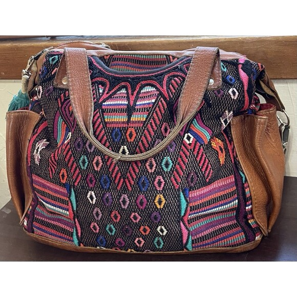 Nena & Co. Handbags - Nena & Co. Small Convertible Day Bag Huipil Leather CDB Boho Multi Backpack EUC